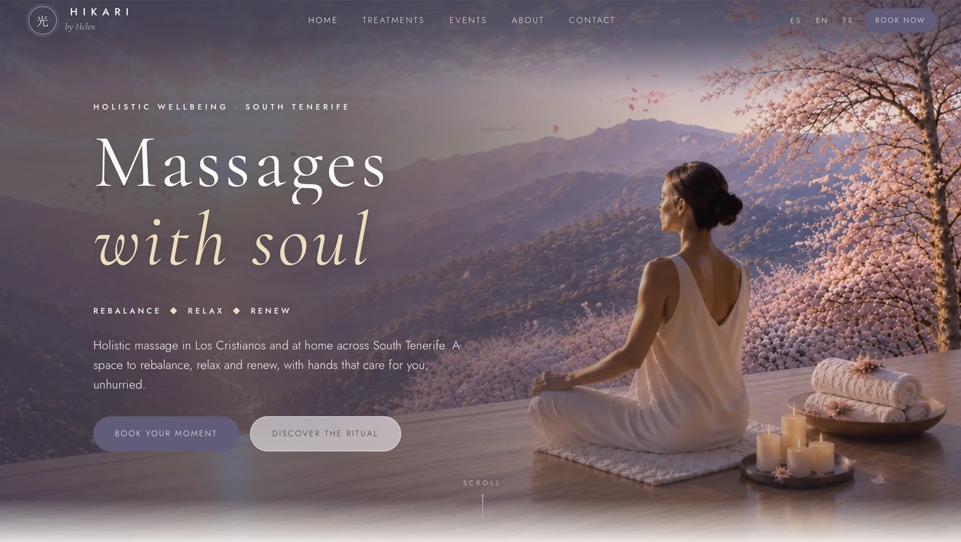 Immersive Hikari homepage in a pink sunset landscape.
