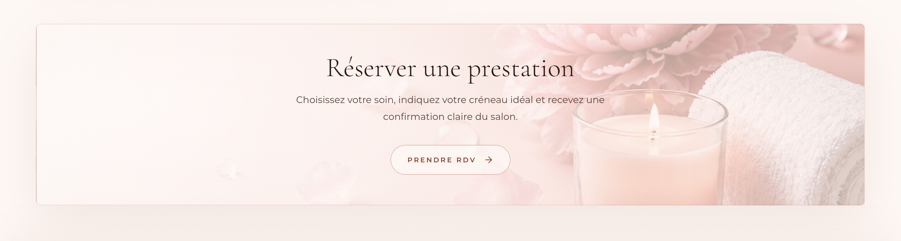 Bloc de réservation Maison Rose invitant à prendre rendez-vous pour une prestation.